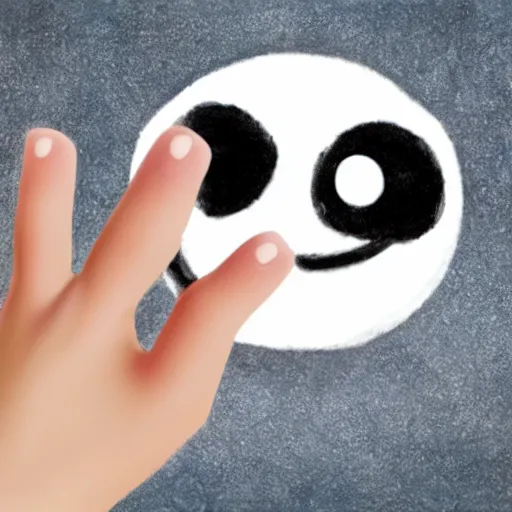 Image similar to child drawing of red eyed emoji face smiling with thumb up