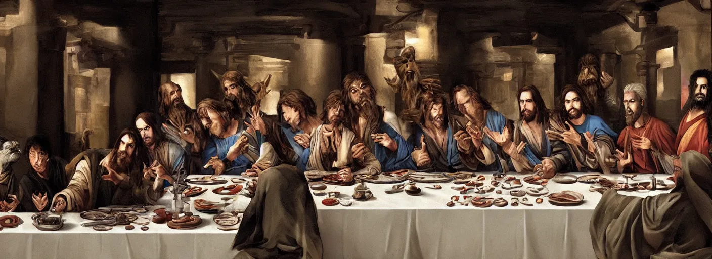 Image similar to the last supper with star wars characters.