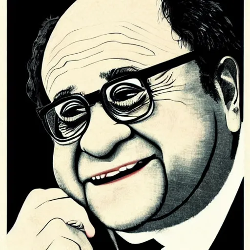 Image similar to danny devito japanese ink print