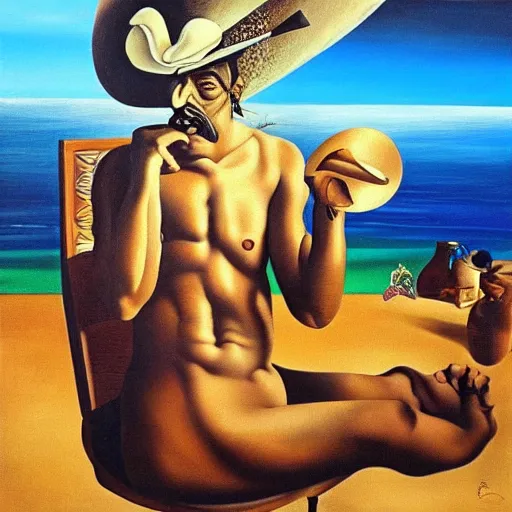 Image similar to Salvador Dalí on vacation on Bali, trending on artstation, oil on canvas