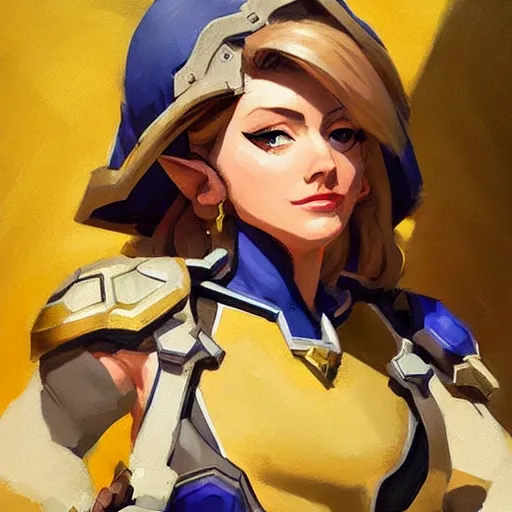 Image similar to greg manchess portrait painting of zelda as overwatch character, medium shot, asymmetrical, profile picture, organic painting, sunny day, matte painting, bold shapes, hard edges, street art, trending on artstation, by huang guangjian and gil elvgren and sachin teng