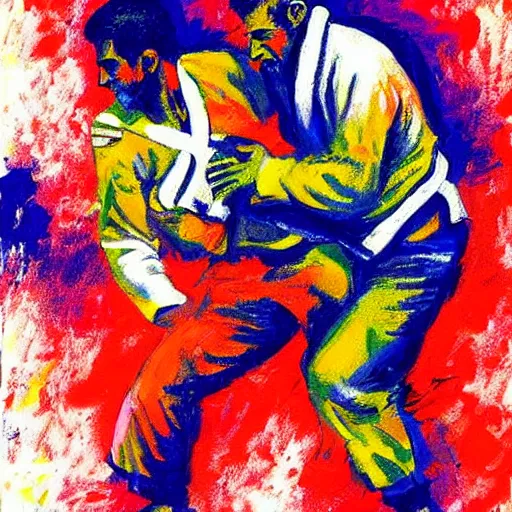 Image similar to painting of a bjj fighter, by leroy neiman