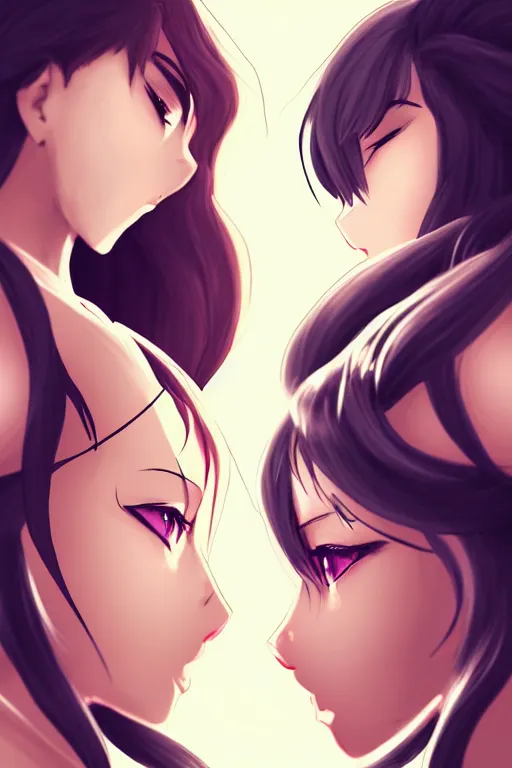 Prompt: two beautiful female fighters with hair tied in bun facing each other, gorgeous features, high definition, sharp focus, detailed anime art, pixiv