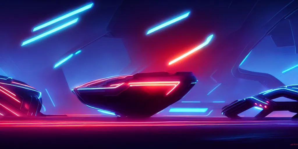 Image similar to a beautiful spaceship in the style of tron legacy, concept art, ominous, darksynth, illuminated lines, outrun, vaporware, misty, dark background, muted colors, by ridley scott and denis villeneuve, dramatic lighting, 8 k