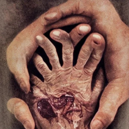 Image similar to a wrinkly old hand coming out of the toilet, horror movie poster