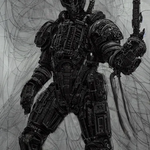 Image similar to ukrainian doom slayer, pre renaissance art, tsutomu nihei art