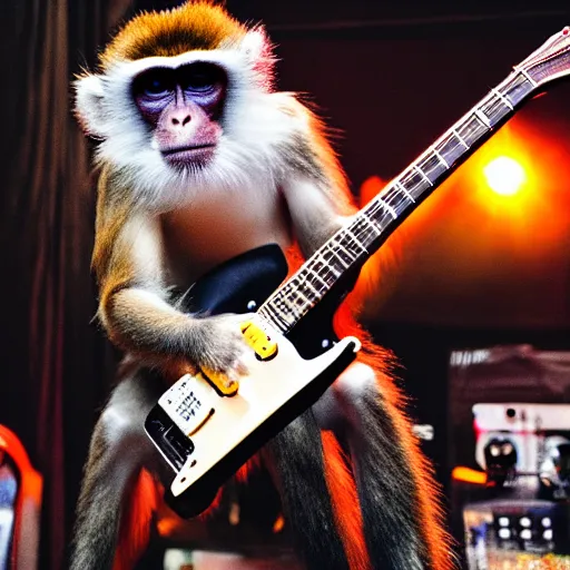 Image similar to monkey shredding electric guitar at metal concert