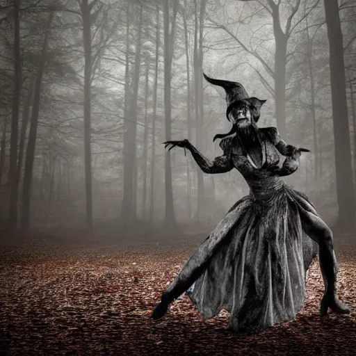 Image similar to evil witches dancing in the woods ultra high detail Silent Hill style, lonely vibe, silent hill vibe, high detail, hyperrealistic, photorealistic, octante render, cinematic, high textures, hyper sharp, 4k insanely detailed and intricate, hypermaximalist, hyper realistic, super detailed, 4k HDR hyper realistic high quality foggy,haunted, dark, creepy, Silent Hill style, lonely vibe, silent hill vibe