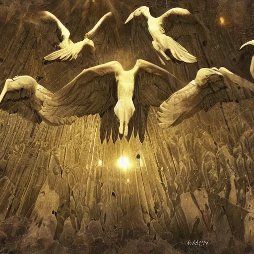 Image similar to angels hover above like vultures prey