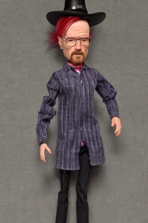 Image similar to walter white witch barbie doll, photorealistic, highly detailed,