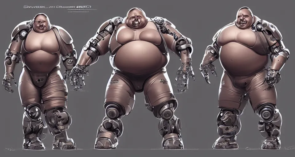 Prompt: an overweight, middle aged man with four sci fi robotic arms fused to his back. by artgerm, character concept, artstation.