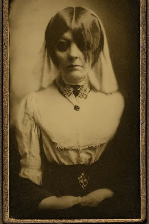 Image similar to daguerreotype photo of an scary but stunning victorian woman, realistic, no blue, detailed, up light, atmospheric, moody, dynamic lighting, cinematic