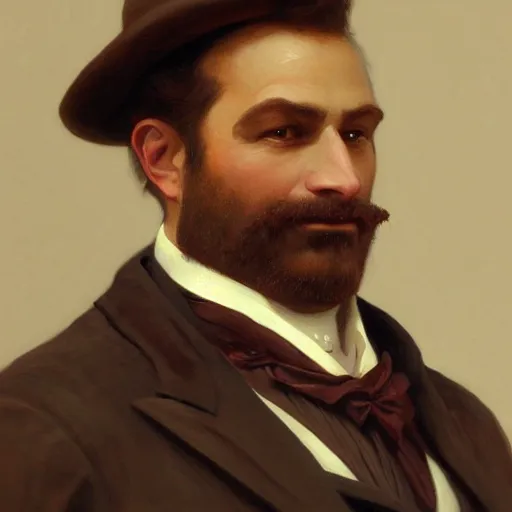 Prompt: detailed portrait painting of gentleman orc wearing brown tuxedo by William-Adolphe Bouguereau, deviantart, artstation, fantasy