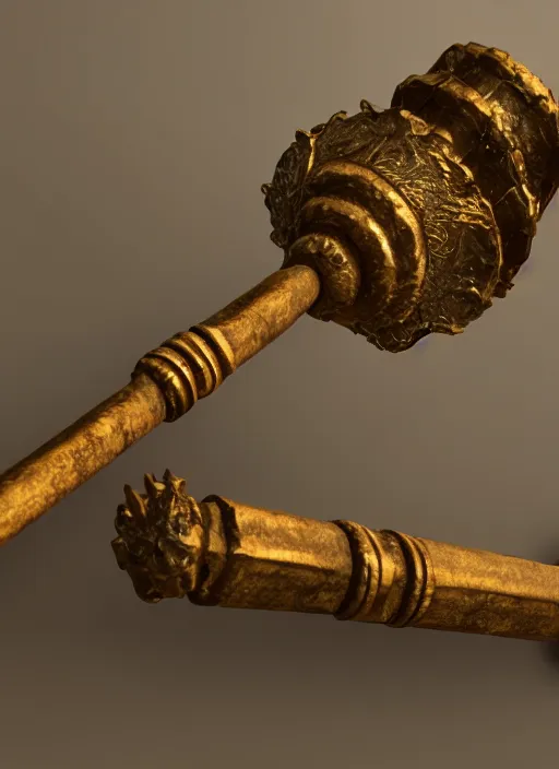 Image similar to an ancient japanese golden fighting bo staff, Unreal 5, DAZ, hyperrealistic, octane render, RPG portrait, dynamic lighting