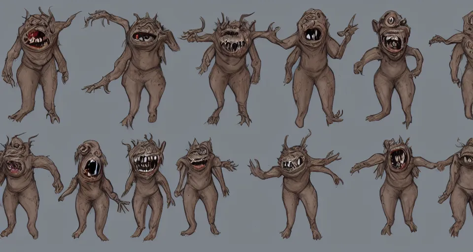 Image similar to concept art of a horrifying creature that wears a creepy comedy mask, concept art, turnaround world building, character design