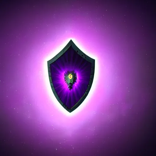 Prompt: a purple shield emanating a purple glow, purple energy, ability image, dark background, digital art