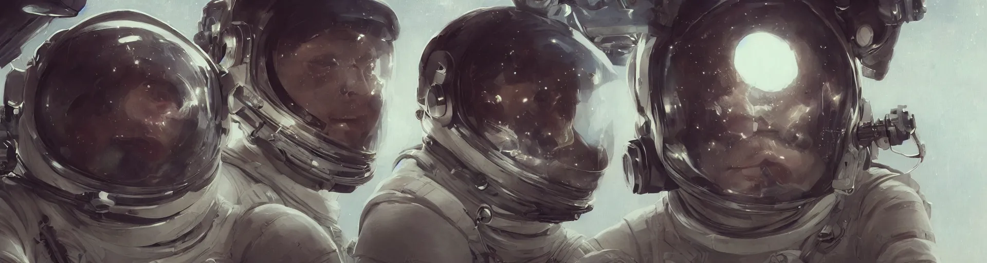 Image similar to astronaut helmet, detailed portrait, intricate complexity, by greg rutkowski, cushart krentz, artgerm, ross tran, conrad roset, takato yomamoto, ilya kuvshinov. 4 k, beautiful, cinematic dramatic atmosphere, portrait lighting