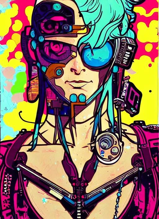 Prompt: cyberpunk gemini!! cyborg portrait illustration, pop art, splash painting, art by geof darrow, ashley wood, alphonse mucha, makoto shinkai