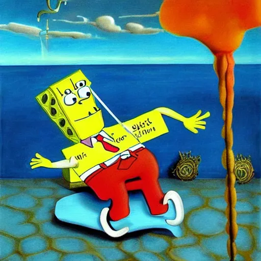 Prompt: a painting of spongebob squarepants by salvador dali, surrealism