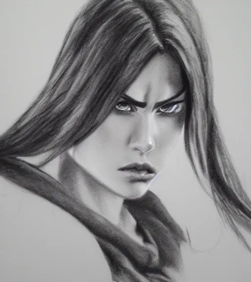 Prompt: tired sensual vigilante girl angry detailed rendering pencil painting realistic hd with frank Miller Alex Ross style trending Flickr