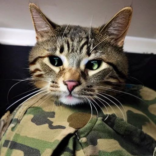 Image similar to cat using army clothes