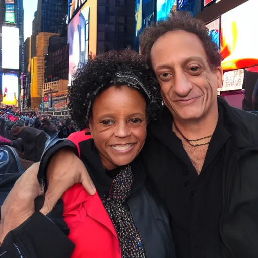 photo of anthony cumia in times square with black woman Stable Diffusion