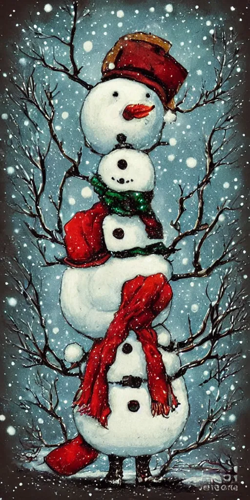 Prompt: a frosty snowman christmas scene by alexander jansson