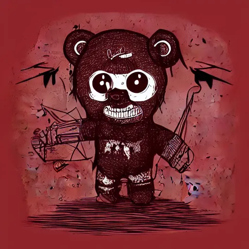 Prompt: grunge cartoon vector sketch of a teddy bear with bloody eyes by - anton fadeev, loony toons style, horror theme, detailed, elegant, intricate