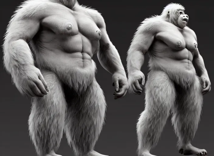 Image similar to extremely scary angry old tough rough looking albino warrior gorilla. scars, scary, gruffness, interesting 3 d character concept by square enix, in the style of league of legends, hyper detailed, cinematic, final fantasy, character concept, ray tracing, fur details, maya, c 4 d, artstation