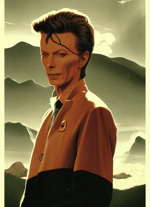 Image similar to twin peaks poster art, portrait of david bowie arriving in small town, by michael whelan, rossetti bouguereau, artgerm, retro, nostalgic, old fashioned