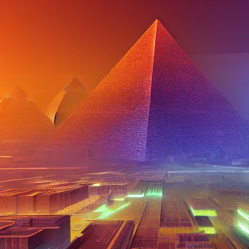 Image similar to cyberpunk future digital Giza pyramids