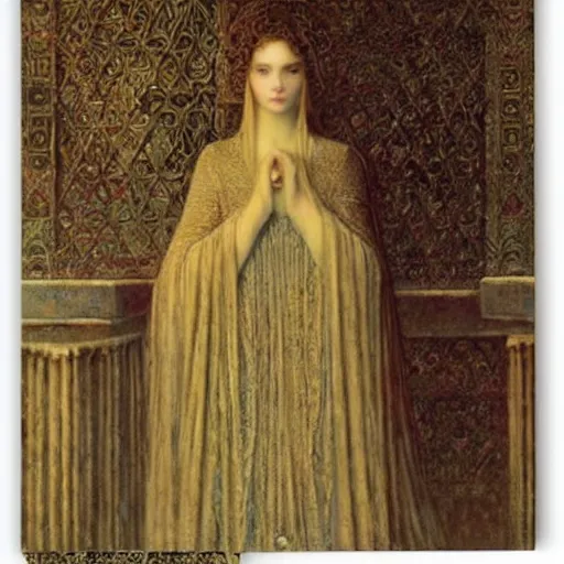 Image similar to beautiful young medieval queen by jean delville
