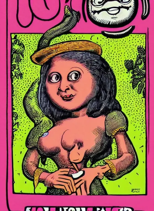 Prompt: portrait of a beautiful woman by basil wolverton and robert crumb in the style of a garbage pail kids card, tarot card, play - doh