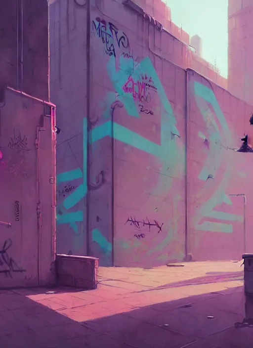 Image similar to highly detailed matte painting, of a callography graffiti tag wall, by atey ghailan, by greg rutkowski, by greg tocchini, by james gilleard, by joe fenton, by kaethe butcher, pink, brown, light blue and white mystical color scheme, grunge aesthetic, octane render