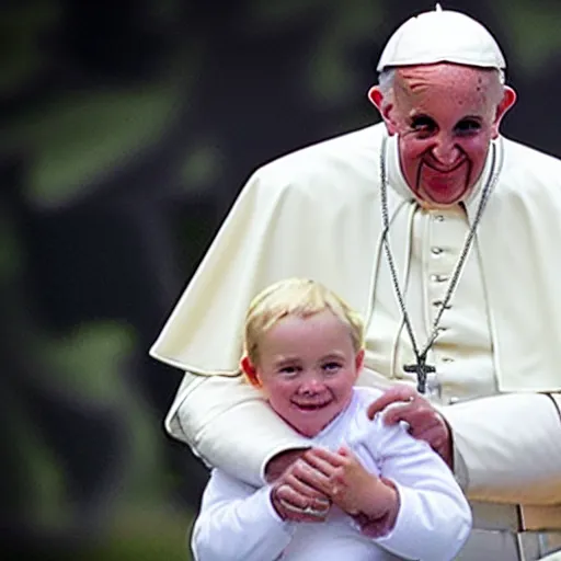 Prompt: pope riding a child