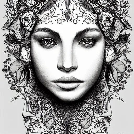 Image similar to the head of an incredibly elegant and beautiful woman partially made of potatoes and violets, an ultrafine detailed illustration by james jean, final fantasy, intricate linework, bright colors, behance contest winner, vanitas, angular, altermodern, unreal engine 5 highly rendered, global illumination, radiant light, detailed and intricate environment