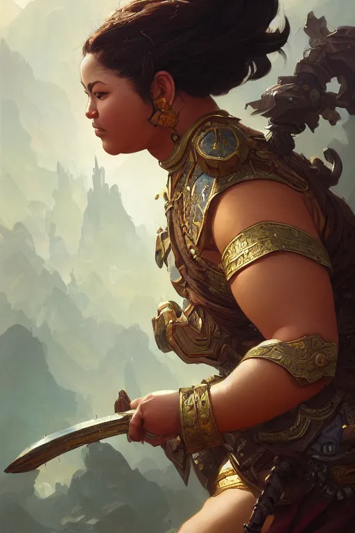 Prompt: photography of overweight warrior, deep focus, d & d, fantasy, intricate, elegant, highly detailed, digital painting, artstation, concept art, matte, sharp focus, illustration, hearthstone, art by artgerm and greg rutkowski and alphonse mucha