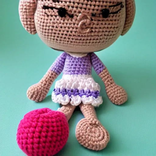 Image similar to product image of a cute crochet grandma made of crochet who's making a crochet. high resolution