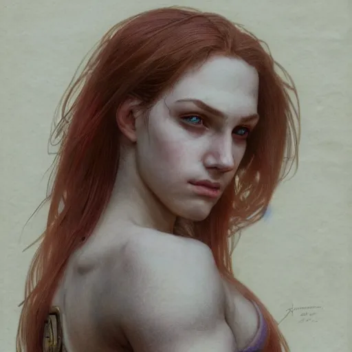 Prompt: portrait of a young female fighter, headshot, hyper realistic, pale skin, 4k, rule of thirds, beautiful eyes, extreme detail, detailed drawing, trending artstation, hd, fantasy, D&D, realistic lighting, by Alphonse Mucha, Greg Rutkowski, sharp focus, backlit, elegant