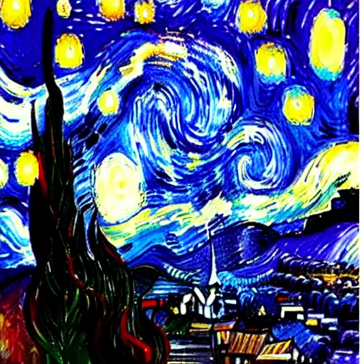 Image similar to starry night painting in the style of leonid afremov