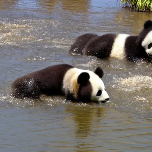 Image similar to pandas swimming in the muddy gangies river