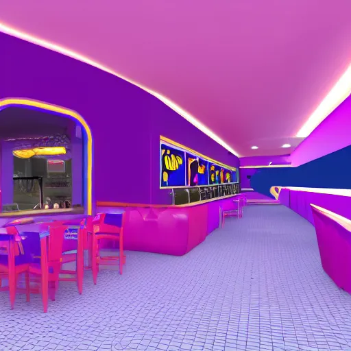 Prompt: 3D render of purple tornado inside of a blue mcdonalds