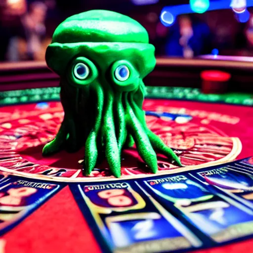 Image similar to photo of cthulhu playing in a casino, realistic, highly - detailed, sharp focus, award - winning