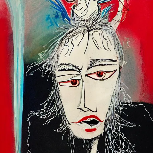 Prompt: a detailed portrait painting of an icelandic young man named hkalti by gerald scarfe and ralph steadman