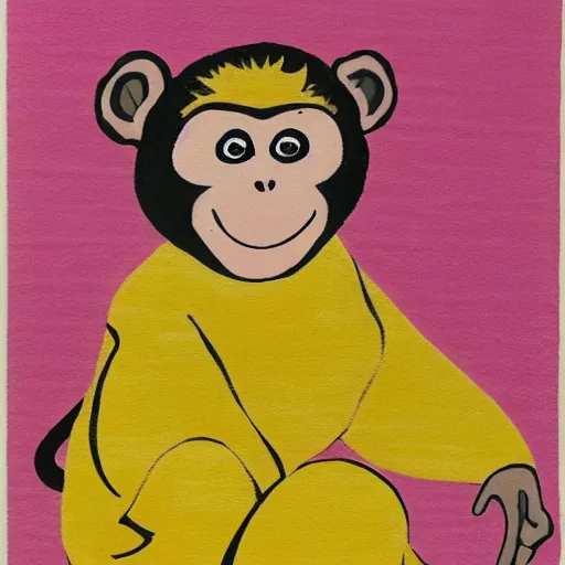 Image similar to a monkey in a yellow kimono, pink background