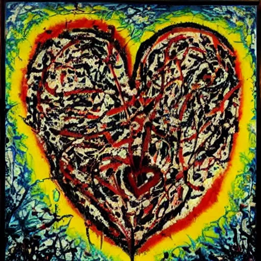 Prompt: painting of a human heart by Jackson Pollock