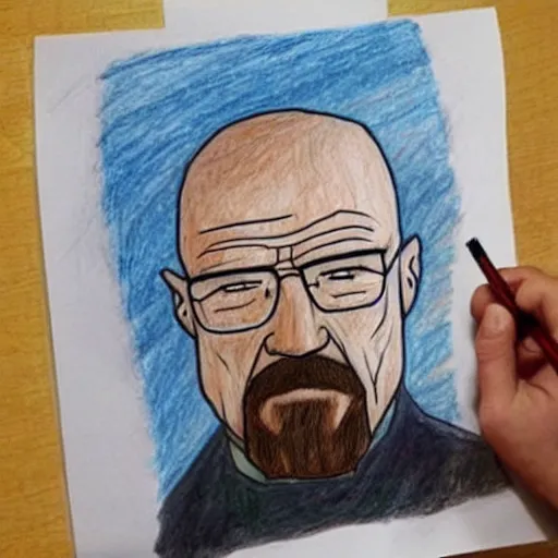 Prompt: a child's drawing of walter white