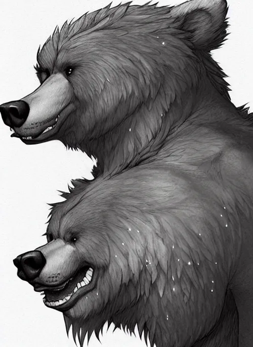 Image similar to award winning beautiful portrait commission art of a muscular male furry anthro grizzly bear fursona with a cute beautiful attractive detailed furry face wearing gym shorts and a tanktop. Character design by charlie bowater, ross tran, artgerm, and makoto shinkai, detailed, inked, western comic book art