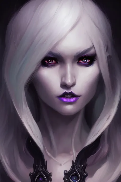 Image similar to Character concept portrait art of a female Drow necromancer, scythe, pretty face, long dark hair, by Stanley Artgerm Lau, WLOP, Rossdraws, James Jean, Andrei Riabovitchev, Marc Simonetti, and Sakimichan, tranding on artstation