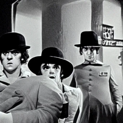 Image similar to a film still from clockwork orange